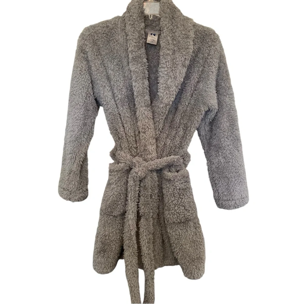 Natori Gray Plush  Cardigan Robe Size S/M